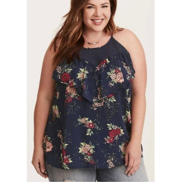Torrid Challis Floral Lace Inset Ruffle Cami Blouse Top Women's size 1X - Picture 1 of 7